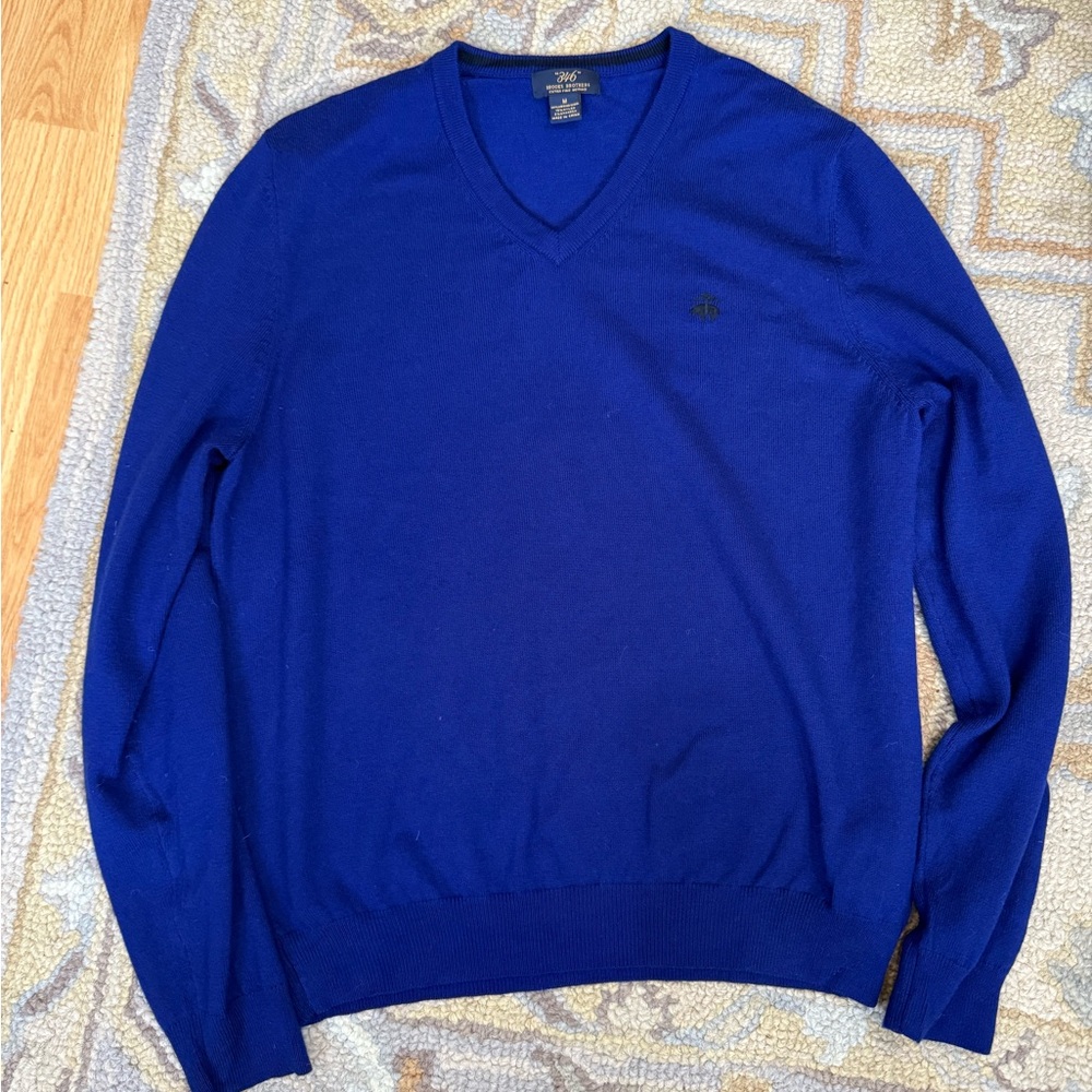Brooks Brothers Sweater Mens medium Blue extra fine Merino Wool Pullover 346